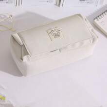 Simple & Cute Dog Design Stationery Case, Double-Layer Pencil Case, Large Capacity Zipper Closure Pen Bag For Students, Middle School Supplies,Back To School,School Supplies
