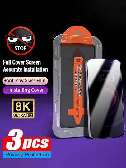 BOLLYMORE 3片装自动对齐防窥屏保护膜，兼容，防偷窥，一拉即贴，自动除尘，一键贴合，无气泡，高清透亮，安装简便，适用于 17 Pro Max/17 Pro/17 Air/17/16E/16 Pro Max/16 Pro/16 Plus/16/15 Pro Max/14 Pro Max/13 Mini/12/11/XS Max/XR系列钢化玻璃屏幕保护膜，自动除尘