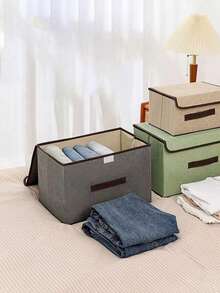 2 件大号桌面收纳盒，织物整理箱，适用于宿舍衣物、玩具、书籍、零食及杂物，亚麻可折叠储物箱，家用 - 灰色 - 查看 9