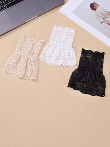 1 Pair Short Lace Cuffs Wrist Wraps With Floral Trim, Elevated Lace Collar Detachable Sleeve Cuffs - Multicolor - View 1