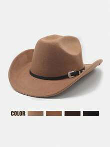 1Pc Western Cowboy Hat For Men Women Classic Roll Up Fedora Hat With Buckle Belt - Style 1 - View 1