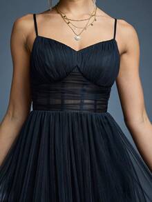 Magiacy新款浪漫露肩伴娘礼服，褶皱荷叶边雪纺连衣裙，黑色