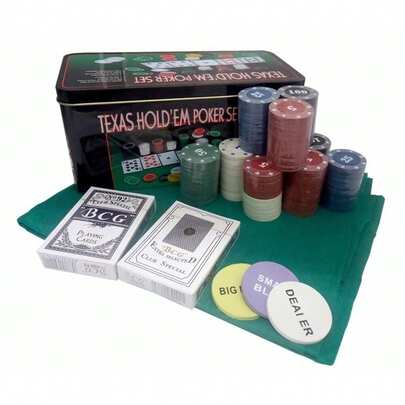 Kit Jogo De Lata de 200 Fichas com Baralho + Toalha World Poker