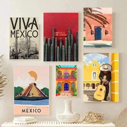 1pc Vintage Mexico Travel Landscape Native Mexican Photograph Mexico Art Poster Canvas Painting Wall Prints Picture Room Home Decor Optional Frame ,Wall Art With Frame