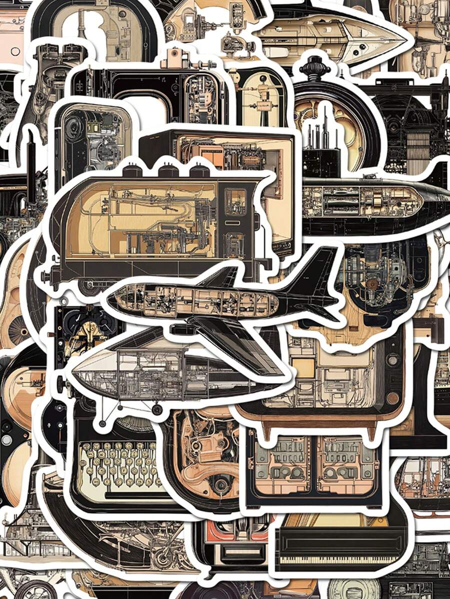 SCXXBSW 50pcs Retro Mechanical Sectional Cartoon Graffiti Stickers Decorative Handbooks Water Cups Notebook Luggage Waterproof Stickers