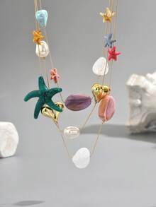 1 pezzo Collana da donna in stile spiaggia vacanze, con pendente multistrato in resina a forma di conchiglia, tartaruga marina e stella (colore accessori a caso) - Multicolore - Visualizzare 6