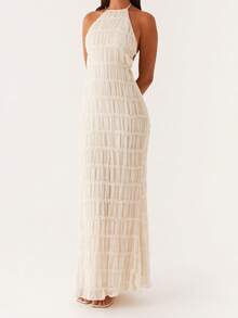 Women's Ruched Bodycon Long Dress Sleeveless Backless Solid Color Dress Cocktail Party Dress - White - View 1