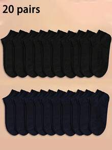 20 Pairs Unisex Solid Color Thin Ankle Socks, Black/White/Gray, Summer, Home/Casual Use - Multicolor - View 2