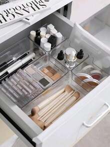 10 Stück klare Acryl Make-up Organizer Tabletts, Kosmetik Organizer, Pinselhalter, Make-up Aufbewahrungsboxen, transparente Schminktisch Schubladen, Organizer für Make-up (Foundation, Puder, Concealer, Concealer Pinsel, Lippenstift, Rouge, Make-up Pinsel), Schmuck, Küche, Schlafzimmer, Badezimmer, Fernbedienungen, Zahnstocher, Ladegeräte, Handyhüllen, platzsparend, Zurück zur Schule, Schlafzimmer Dekoration, Zurück zur Schule - Transparent - Übersicht 10