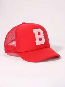 1 pieza Gorra de béisbol de ala suave rosa para bebé y niño pequeño, elegante y versátil, apta para niños y niñas, para salidas diarias de verano, gorras con visera - Rojo - Ver 43