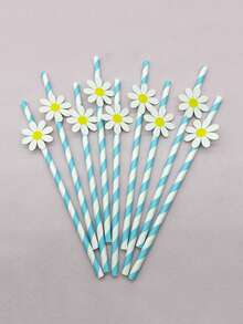 20pcs/Pack Daisy Flower Straw Decoration Card, Cartoon Cute Straws For Summer Theme Children's Birthday Party Dessert - Multicolor - View 12