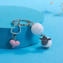 可爱卡通植绒羊钥匙扣，迷你仿真动物钥匙扣，适用于手提包、包包、汽车钥匙 - 可爱卡通动物情侣吊坠装饰，派对礼品汽车配件哥特 Y2k