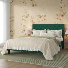 Bed Frame, Upholstered Platform Bed With Headboard, PU Leather Fabric Bed Frame, Button Tufted Design, Green Bed Frame Queen Full Twin , No Box Spring Required, Easy Assembly - màu xanh lá - Xem 7