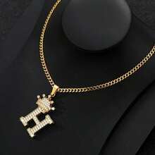 Collar con colgante de letra con corona de circonita para hombres y mujeres, collar de cadena con inicial tipo hip hop, regalo de joyería para mejores amigos - collar - Ver 25
