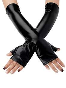 1pc Long Stretchy Sleeve Gloves For Ladies, Party & Dance Events - Black - View 1