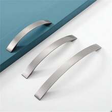 4 piezas Manijas de puerta de cocina de aleación de aluminio cepillado en plata, tiradores de gabinete, perillas de cajón, herrajes para muebles de armario - Plateado - Ver 2