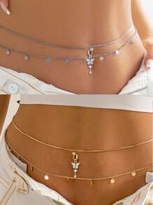 AVYRING 1 set Anneau de nombril multi-couches en  pour la plage d'été avec chaîne de taille, boucle de nombril en strass bikini, pendentif de piercing de nombril, chaîne de taille sexy, bijoux de corps pour femmes