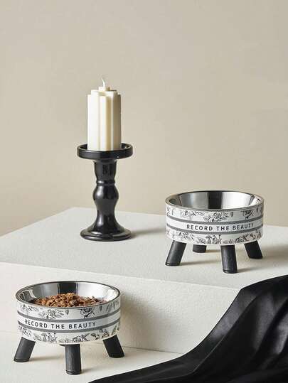 PETSIN 1Pc New Pet Bowl Cat Neck Guard Bowl Stainless Steel Large Capacity Dog Bowl Cartoon Cat Rice Bowl