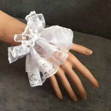 1 par de puños de encaje estilo lolita, accesorio de manga corta de moda, utilería para sesión de fotos, atuendo para club nocturno y niña kawaii, decorativo