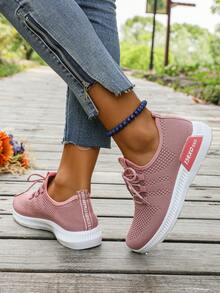 2026夏季新款女士运动鞋 | 透气飞织鞋 | 轻便防滑休闲步行鞋，适合户外和旅行 - 粉色 - 查看 6