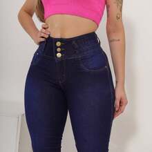 Women Jeans - 深色水洗藍 - 查看 3