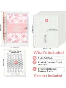 100 Envelopes Money Saving Challenge Binder A5 Money Saving Binder With Cash Envelopes Helping You Complete The Challenge To Save $5,050 In 100 Days - Rose Gold