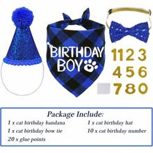 Dog Birthday Hat With Number Bandana Bow Tie Collar Washable Pet Costume Set For Puppies Kittens Dwarf Rabbits Color Blocking Fashion Dog Birthday Decorations Apparel Outfits