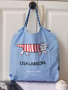 Embroidered Pattern Shopping Bag, Large Capacity Travel Tote Bag, Nylon Pull Handle Handbag - Multicolor - View 11