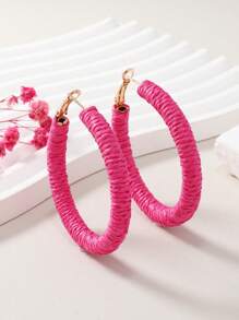 1 Pair Bohemian Style Vacation Raffia Handwoven Minimalist Multi-Color Hoop Earrings, Suitable For Daily Wear
