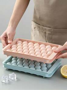 Molde de cubitos de hielo redondo de 33 celdas con tapa, molde de bolas de hielo de plástico, fabricante de bolas de hielo esféricas, caja de hielo con tapa, molde de cubitos de hielo de plástico para congelador, molde creativo de bolas de hielo - Multicolor - Ver 3