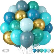 35 globos de colores azul, turquesa, azul macaron-verde, azul pavo real, azul vintage del mar y dorados metalizados, adecuados para bodas, cumpleaños, fiestas, decoración de verano, regalos, vuelta al cole, útiles escolares y decoración de habitaciones - Multicolor - Ver 1
