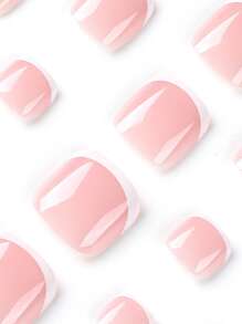 24pcs/Pack Simple French Tip Adhesive False Nail, Short Size, Premium Nail Sticker