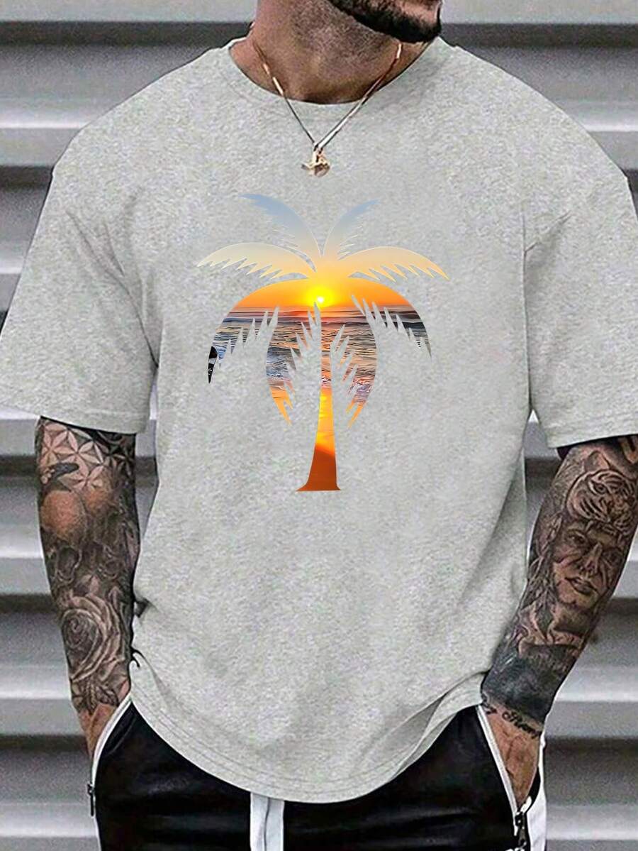 Couples, Gifts, Men's Tops, Women's Tops Fashion Letter Pattern Men's T-Shirt Pure Cotton Skin Comfortable , Suitable For Sports Out At Home Suitable For Lovers Loved Ones - Xám - Xem 1