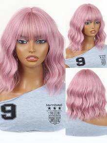 Peluca Bobo rosa, peluca ondulada rizada con flequillo para mujeres, peluca sintética resistente al calor corta, adecuada para disfraces de fiesta y uso diario, peluca de color - Rosa - Ver 9