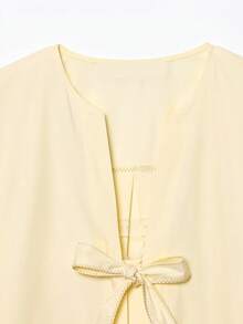 Women's Solid Color Bow Tie Long Sleeve Blouse, Suitable For Spring And Autumn - Yellow - View 4