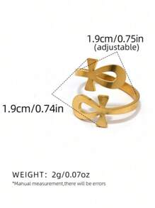 1PC Ankh Egyptian Key Of Life Health Power Cross 18k Gold Plated Stainless Steel Ring Bracelet Women Fashion Waterproof Unique Daily Wear Jewelry