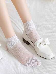 女士袜子时尚蕾丝柔软袜子透明弹力薄款踝袜性感透气女 - 彩色 - 查看 3