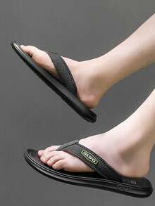 Chanclas para hombre con suela gruesa y suave, resistentes al desgaste, chanclas de playa de moda para uso casual al aire libre - Negro - Ver 5