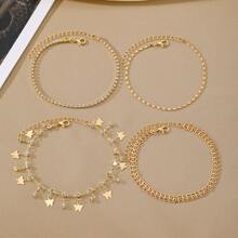 4 Piece/Boho-Butterfly Pendant Inlaid With Artificial Zirconia Ankle Bracelet,Jewelry Women,Gold Jewelry,Daily, Wedding, Party, Gift