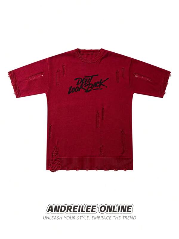 T-shirt col rond à manches courtes, style décontracté et ample avec imprimé de lettres, style minimaliste, printemps/été, unisexe