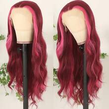 13X4 Free Part Ombre Pink Body Wave Synthetic Lace Front Wigs For Women 28 Inch Long Wavy Hair Wigs Glueless Soft Pink Ombre Colored Wigs Heat Resistant Christmas Wig Natural Long Wave Lace Front Wigs For Daily Party Cosplay Use - 挑染粉色 - 查看 5