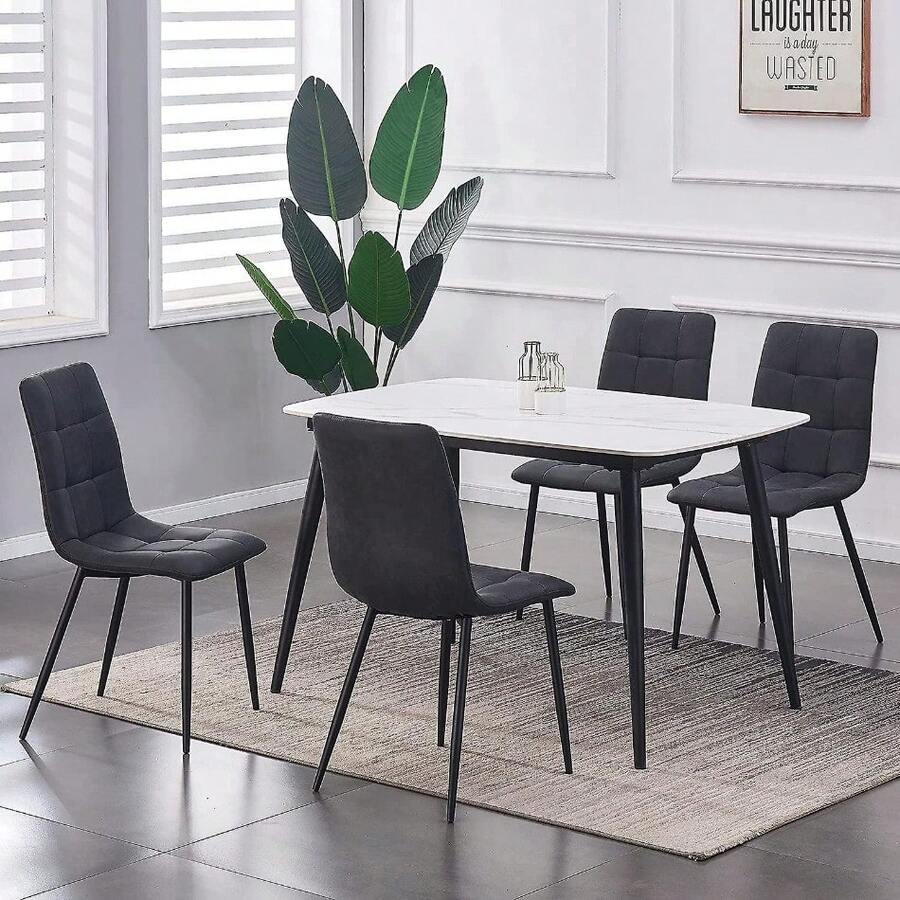 Set Of 4 Faux Matte Suede Leather Dining Chairs Henri BLACK - 1 - View 1