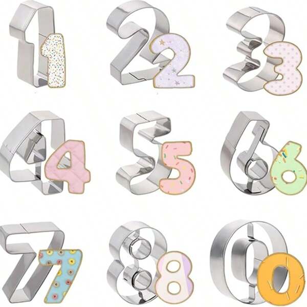9pcs Numeric Cookie Cutter Set. 0-8 Number Shaped (Reversed 6 To 9) Stainless Steel Baking Cookie Cutters, Numeric Baking Tools