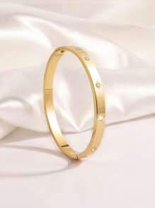 1 Piece 18K Gold-Plated Stainless Steel Bracelet, Unisex Adjustable Bracelet, Waterproof Jewelry Gift For Daily Wear, Party, Music Festival, Party Accessories, Delicate Style, Crystal Embellishment