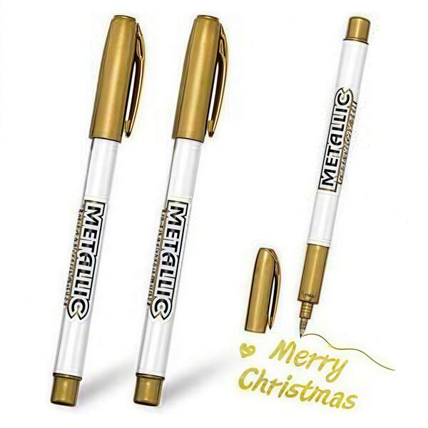 2 piezas Bolígrafos marcadores permanentes con punta de metal dorado, bolígrafos resaltadores brillantes, marcadores de escritura brillantes, marcadores de arte brillantes para hacer tarjetas, pintura, manualidades de scrapbooking, de vuelta a la escuela