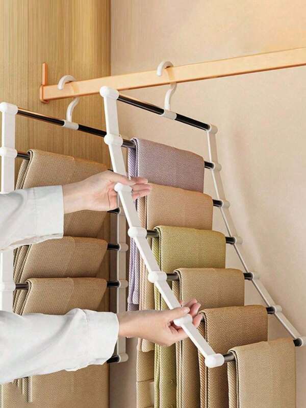 1pc Multi-Function Pants Rack, Cloud Ladder Pants Hanger, Foldable Multi-Layer Storage Pants Rack, Stainless Steel Home Pants Clips, Scarf Rack, Multi-Layer Seamless Wardrobe Storage Pants Hanger
