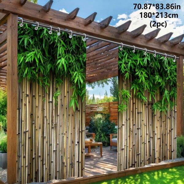 2 piezas de cortinas de ventana para exteriores con diseño de enrejado de bambú trenzado y hojas para sombrear, aptas para jardín, patio, pasillo exterior, porche, balcón, decoración de puerta de garaje