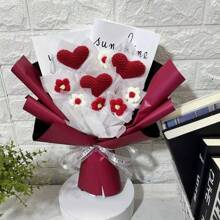 1pc Handmade Knitted Sunflower & Heart Bouquet, Permanent Floral Birthday Gift