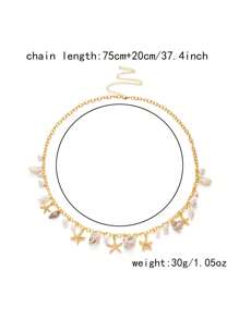 1pc Bohemian Summer Beach Vacation Sexy Starfish & Shell Waist Chain For Women, Exaggerated Ocean Elements Conch Faux Pearl Pendant Body Chain, Suitable For Beach Wear (Pendant Quantity & Position Random)