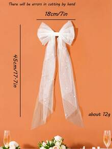 1pc Girls Cute & Lively Tulle Pearl Bow Headband, Suitable For Party And Wedding - Multicolor - View 5